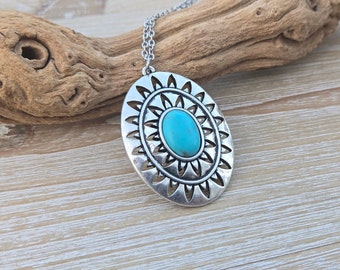 Collier Vintage Perles Turquoise Années 80 - Longueur 60 Cm - Très Bon état - Galalithe
