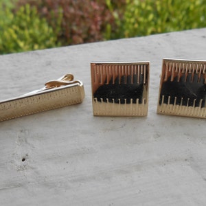 Vintage Gold Cufflinks & Tie Clip Set. Gift For Dad, Anniversary, Birthday, Groom