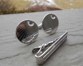 Gemelli e fermacravatta vintage in argento. Regalo per testimoni dello sposo, papà, anniversario, compleanno