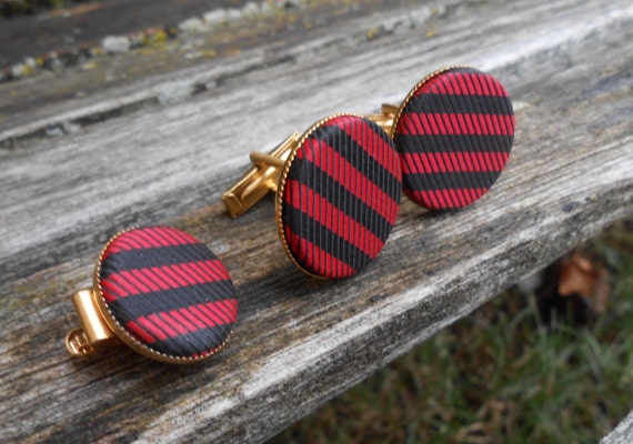 Vintage Red & Black Cufflinks, Tie Clip. Gift for… - image 3