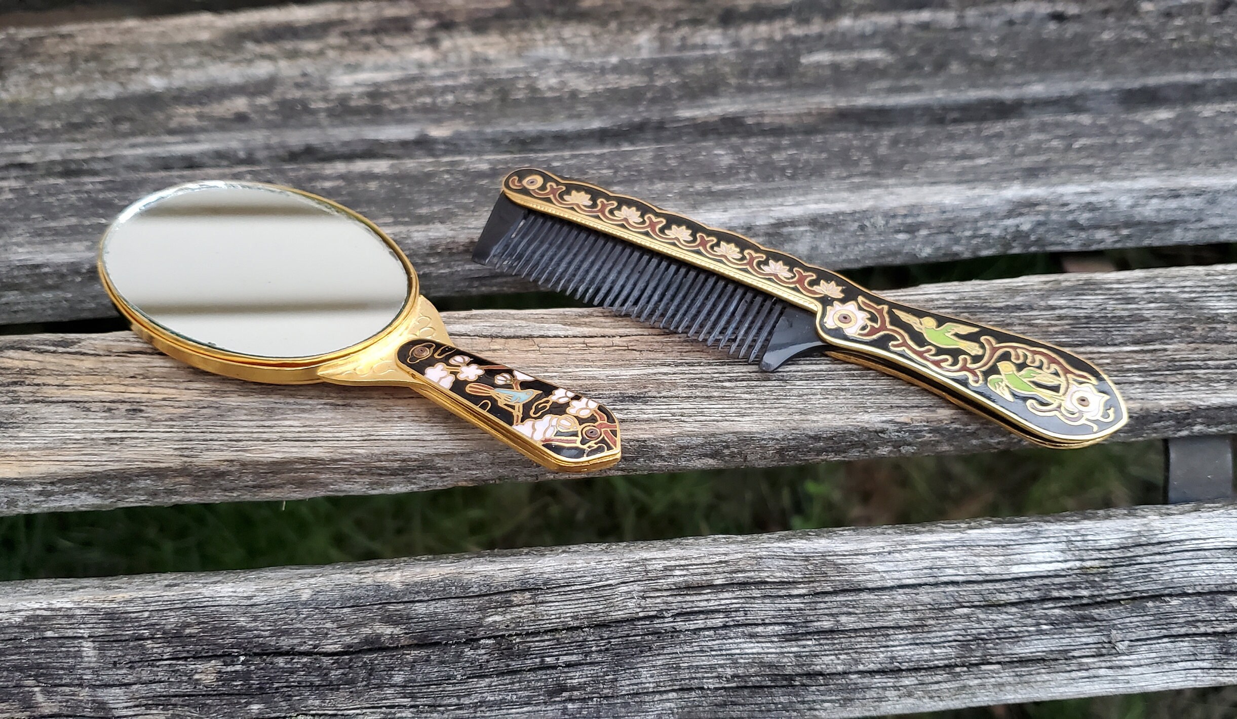 Vintage Comb & Mirror Set. Cloisonne. With Box. Gift For Mom Etsy