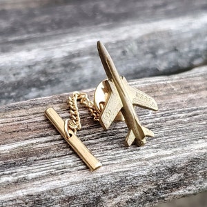 Spilla da cravatta vintage Jet. Regalo per testimoni dello sposo, sposo, papà, regalo per piloti. Militare. Spilla da cravatta per aeroplano
