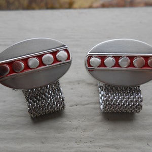 Vintage Silver & Red Cufflinks. Gift For Dad, Anniversary, Birthday, Groom, Men