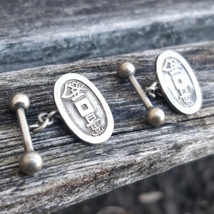 Vintage Chinese Character Cufflinks, Sterling Silver. Gift For Dad, Groom, Groomsmen, Wedding, Anniversary, Birthday, Christmas.