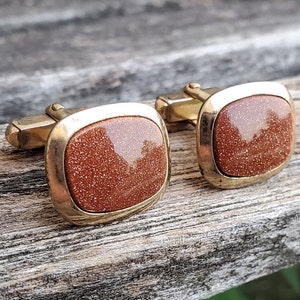 Vintage Orange Glitter Cufflinks. Gift For Groomsmen, Groom, Dad. Glitter Cufflinks