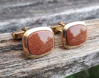Vintage Orange Glitter Cufflinks. Gift For Groomsmen, Groom, Dad. Glitter Cufflinks