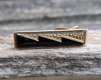 Vintage Gold & Black Tie Clip. Gift For Dad, Groom, Groomsmen, Wedding, Anniversary, Christmas, Birthday, Father's Day.