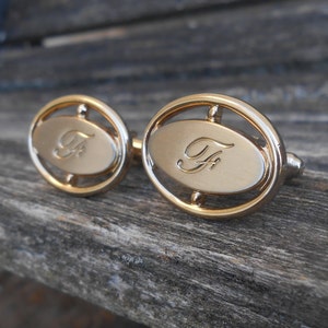 Gemelos vintage con monograma F. Regalo para papá, novio, padrinos de boda, aniversario, Navidad, cumpleaños y Día del Padre.