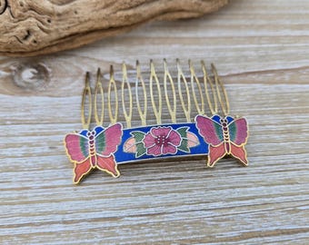 Vintage Butterfly Hair Comb. Cloisonne. Wedding, Anniversary, Birthday, Bridal. Gift For Her, Gift For Women. Enamel Hair Comb