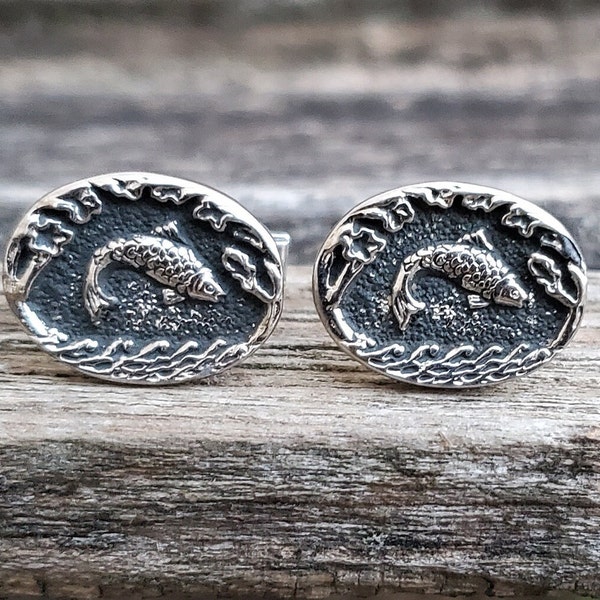 Vintage Fish Cufflinks. Gift For Dad, Groom, Groomsmen, Anniversary, Birthday