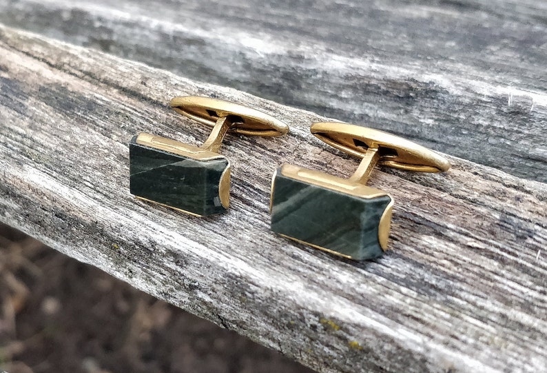 Dad Gift For Groomsmen Groom Vintage Forest Green Cufflinks Stone Cufflinks