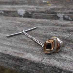 Vintage Black Diamond Tie Tack. Gift For Groomsmen, Groom, Dad, Anniversary, Birthday.