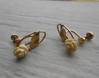 Vintage Rose Earrings. 12k Gold Filled. Mom, Sister, Wedding, Gift, 1940's