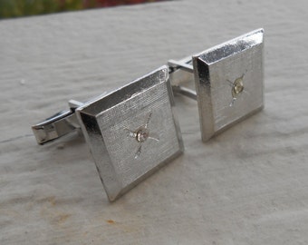 Vintage Silver Rhinestone Cufflinks. Gift For Dad, Brother, Husband.