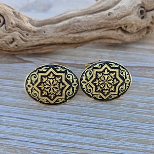 Vintage Damascene Cufflinks. Gift For Groom, Groomsmen, Dad, Wedding, Anniversary, Birthday, Christmas, Father&#39;s Day. Large Cufflinks