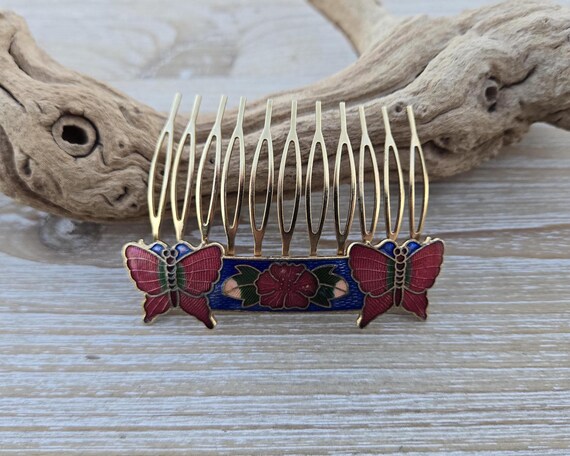 Vintage Butterfly Hair Comb. Cloisonne. Wedding, Anniversary  display picture 3