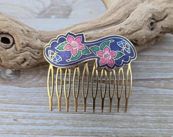 Vintage Cloisonné Butterfly Hair Combs Vintage Butterfly Hair Comb. Cloisonne. Wedding, Anniversary  main image 3