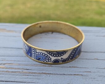 Braccialetto vintage con motivo paisley. Regalo per la mamma, anniversario, compleanno, Natale. Regali per lei. Braccialetto blu.