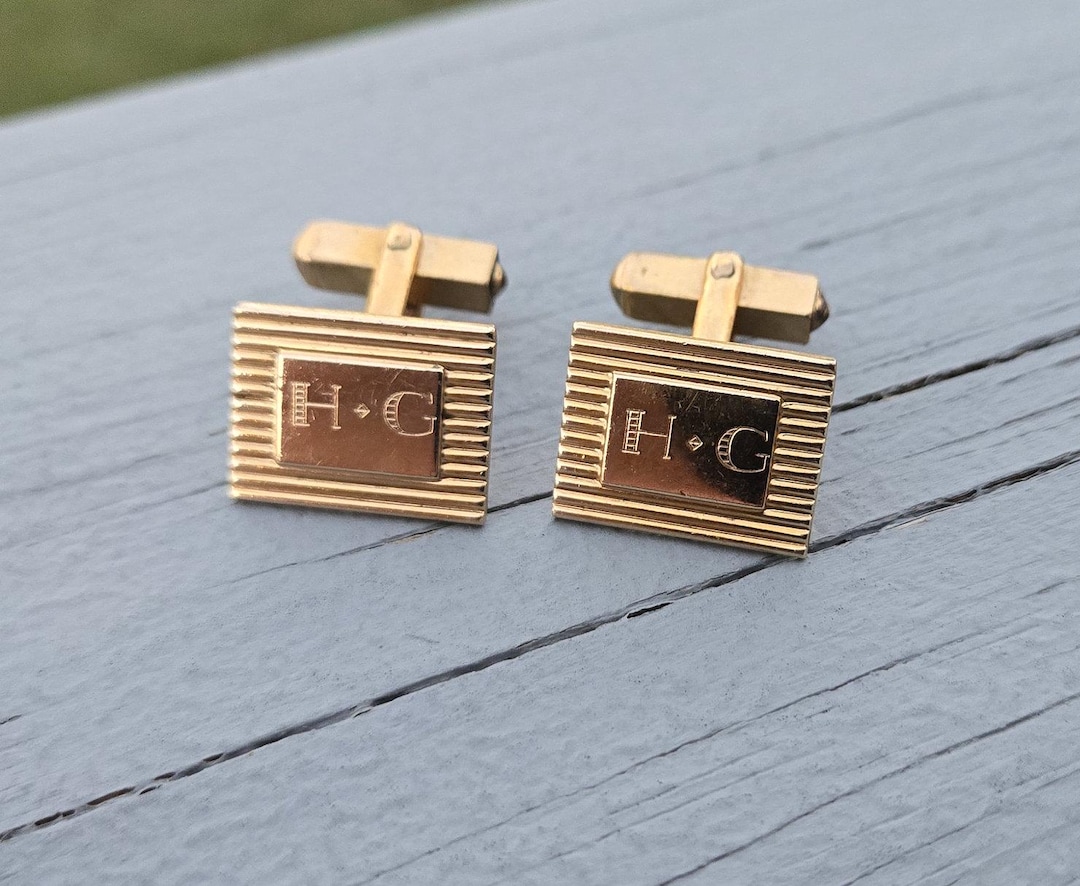 Boutons De Manchette Et Fermoir à Cravate Vintage Hickok USA, Noir Et Doré, Lettre Initiale
