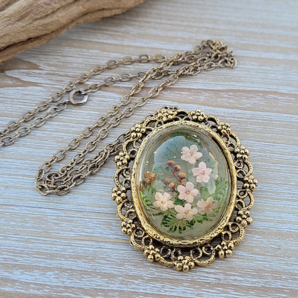 Vintage Real Flower Necklace. Gift For Mom, Anniversary, Christmas, Birthday, Mother's Day.