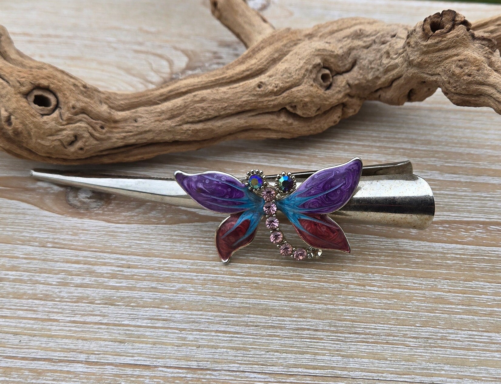 Beautiful vintage cloissinae butterfly clip Vintage Butterfly Hair Clip. Cloisonne. Wedding, Anniversary  main image 3