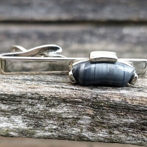 Vintage Grey Stone Tie Clip. Gift for Men, Dad, Groom, Groomsmen, Wedding, Anniversary, Birthday