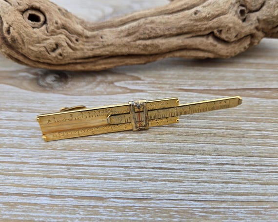 Vintage Slide Rule Tie Clip. Gift For Groomsmen, Groom, Dad, Wedding, Anniversary, Christmas, Birthday, Father's Day. View 3