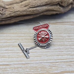 Vintage Volunteer Fire Department Tie Tack. Gift for Dad, Groom, Groomsmen, Wedding, Birthday, Anniversary, Christmas.