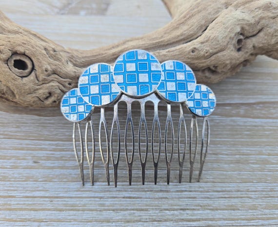 Vintage blue cloisonné hair combs Vintage Cloisonné Enamel Hair Combs – Very Breezy main image 3