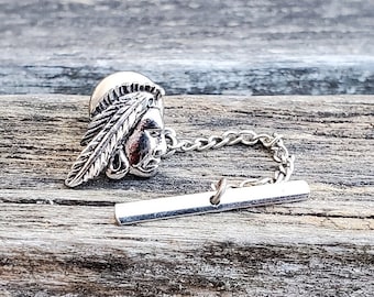 Vintage Native American Tie Tack. Gift For Dad, Groom, Groomsmen, Wedding, Anniversary, Christmas, Birthday, Father's Day.