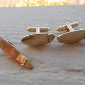 Vintage Gold Cufflinks & Tie Clip Set. Gift For Groom, Anniversary, Birthday, Dad, Wedding.