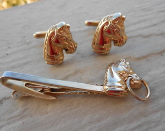 Boutons De Manchette Vintage Cavalier/cheval Plaqués Or Avec Poinçon - Occasion