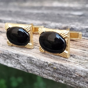 Vintage Black & Gold Cufflinks. Groom, Wedding, Anniversary, Birthday, Christmas.