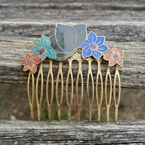 Vintage Butterfly Hair Comb. Cloisonne. Wedding, Anniversary 
