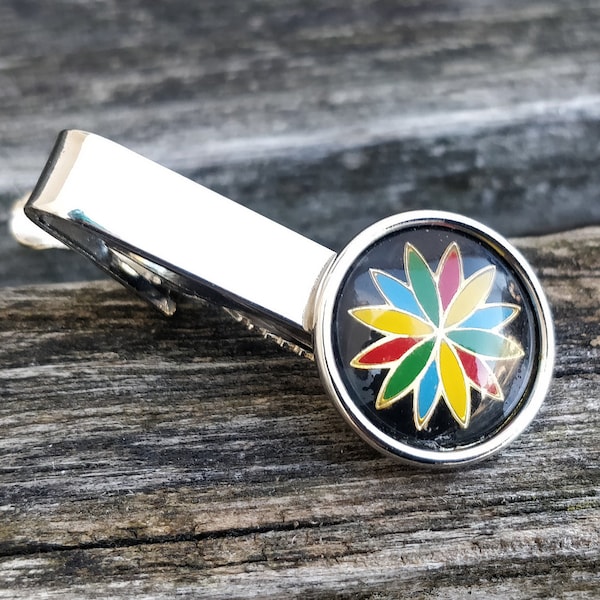 Vintage Rainbow Sunburst Tie Clip. Gift For Groomsmen, Groom, Dad, Anniversary, Wedding