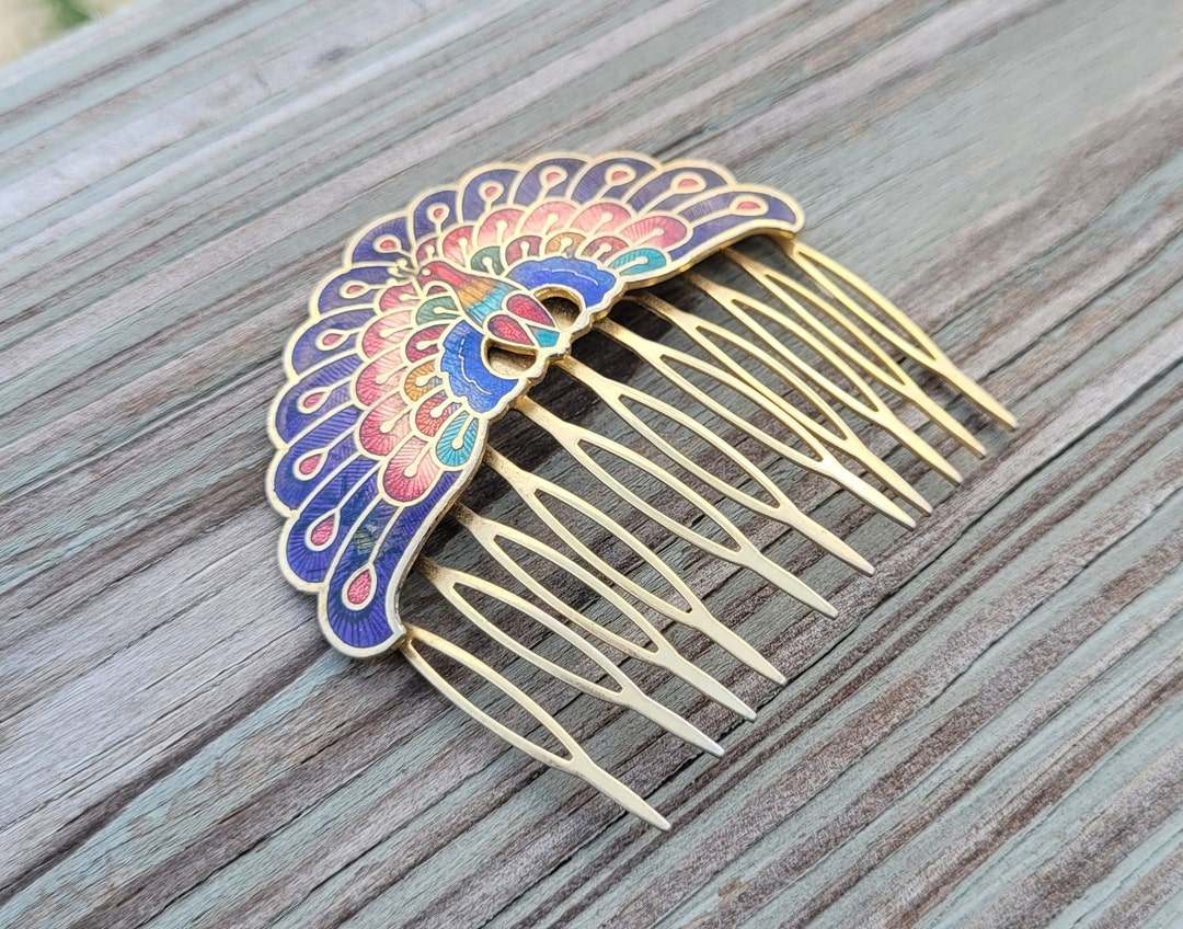 Vintage Peacock Hair Comb. Cloisonne. Wedding Anniversary Etsy