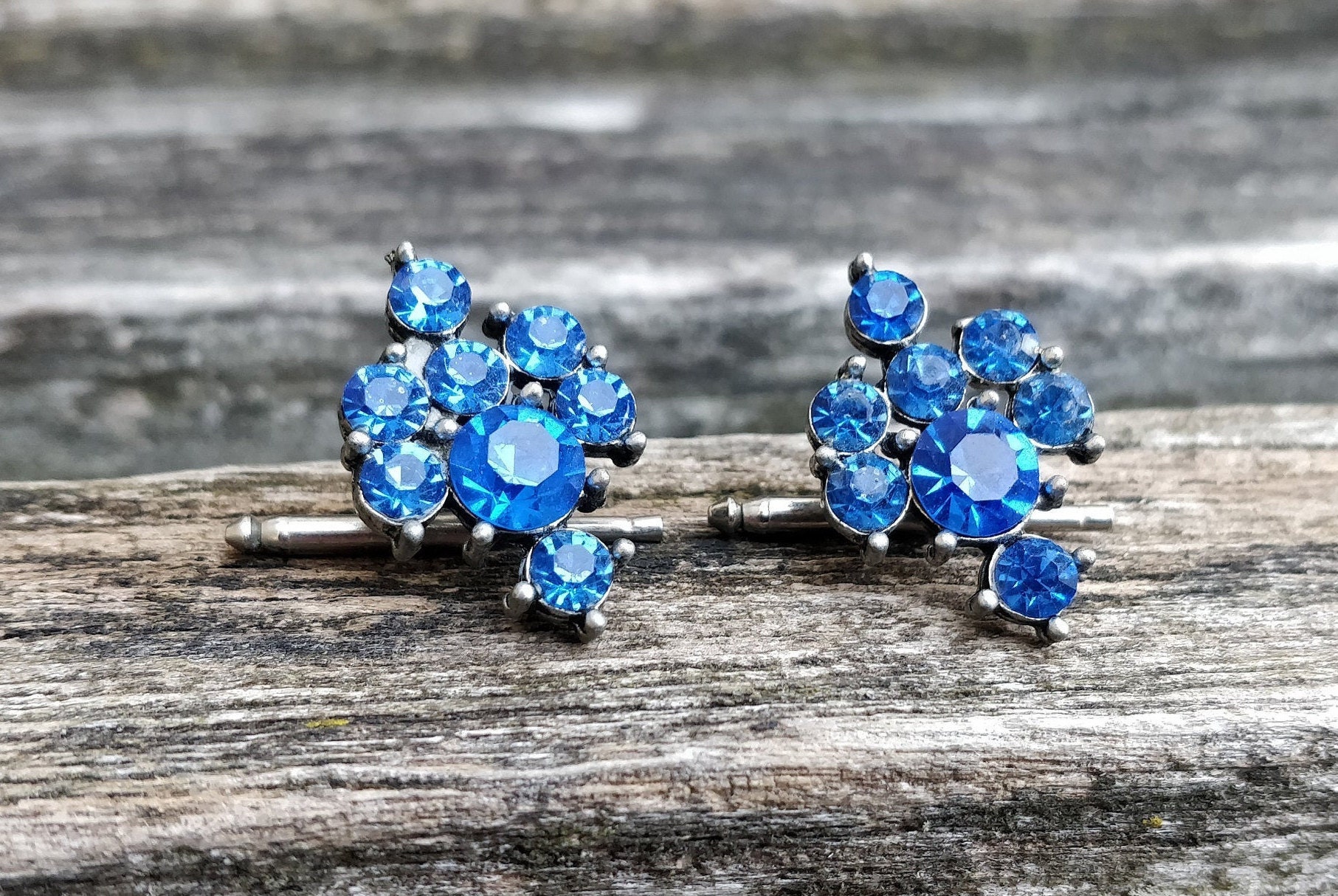 Boutons De Manchette Strass Et Perle Vintage Années 70 – Or Et Noir, Métal Doré, Très Bon état