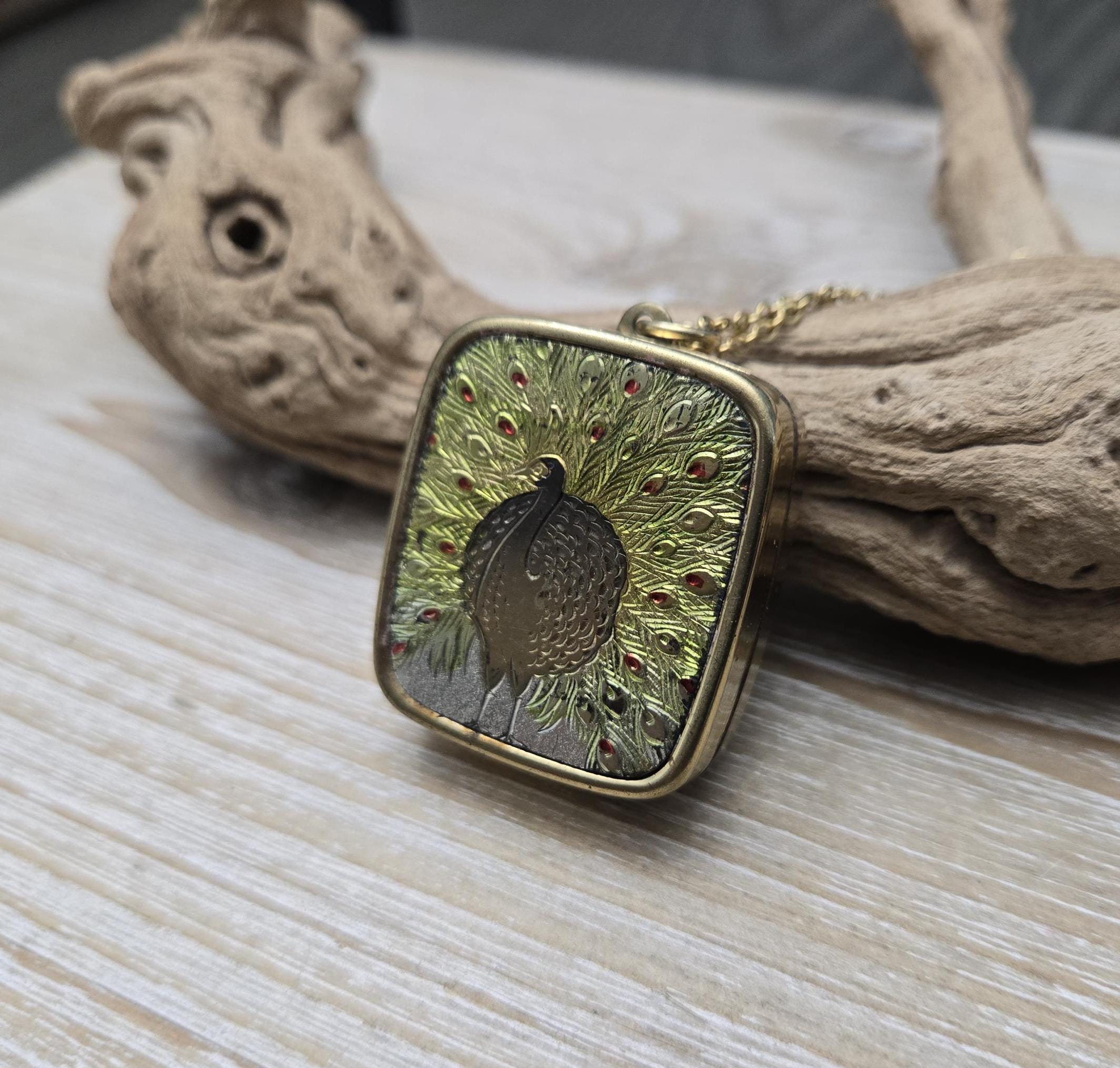 Vintage Peacock Music Box Necklace . Plays Fur Elise. Gift for Mom