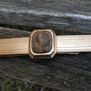 Vintage Carved Soldier Tie Clip. 12K Gold Filled. Gift for Men, Dad, Groom, Groomsmen, Anniversary, Wedding, Birthday
