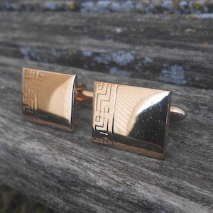 Vintage Modern Gold Cufflinks. Gift For Dad, Anniversary, Birthday, Groom.