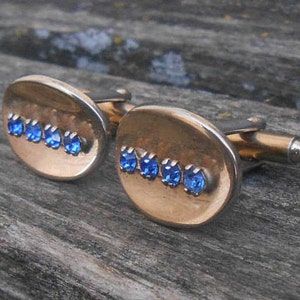 Vintage Blue Stone Cufflinks. Gold Tone. Gift For Groomsmen, Groom, Dad, Husband, Anniversary, Birthday, Wedding, Father&#39;s Day.