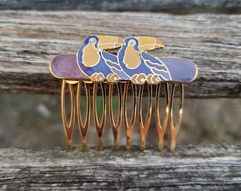 Vintage Bird Hair Comb. Toucan. Cloisonne. Wedding, Anniversary, Birthday, Bridal.