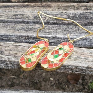 Vintage Geisha Sandals, Cloisonne Ornaments. Gift For Mom, Anniversary Gift, Christmas Ornament. Gift For Her. Checkered Pattern