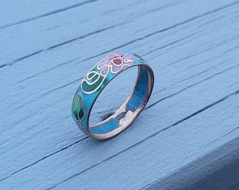 Vintage Cloisonne Ring. Light Blue, Size 8 1/4. Gift For Mom, Anniversary, Birthday, Christmas. Cherry Blossom Ring