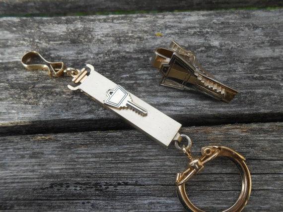 Vintage Key Tie Clip & Keychain Set. Gifts For Dad, Groom, Groomsmen, Birthday, Anniversary, Men View 3