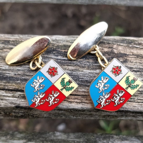 Vintage Royal Shield Cufflinks. Gift For Dad, Birthday, Groom. UK, Scotland, England