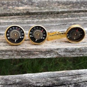 Vintage Thermometer Cufflinks & Tie Clip. Gift For Dad, Groom, Groomsmen, Wedding, Anniversary, Christmas, Birthday, Father&#39;s Day.