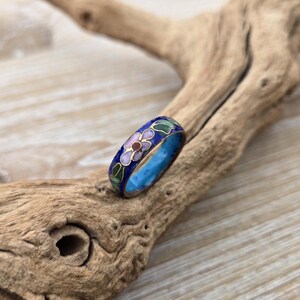 REBAJAS Anillo vintage de cloisonné. Azul, talla 6 1/2. Regalo para mamá, aniversario, cumpleaños y Navidad. Anillo de flor de cerezo.