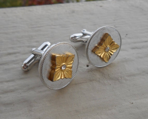 Vintage Gold Silver Cufflinks. Rhinestone. Gift for Dad Groom Groomsmen Anniversary Birthday Christmas. Etsy Canada