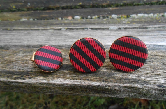 Vintage Red & Black Cufflinks, Tie Clip. Gift for… - image 1